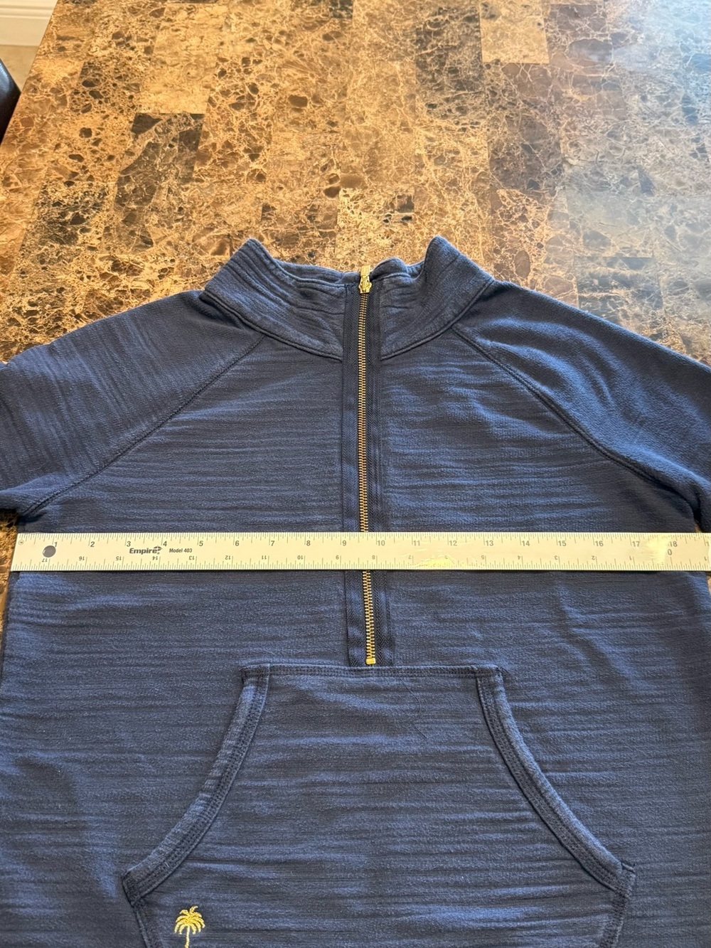 Lilly Pulitzer Quarter Zip Pullover SZ Sm Navy Blue Kangaroo Pocket Sweatshirt - Picture 4 of 9